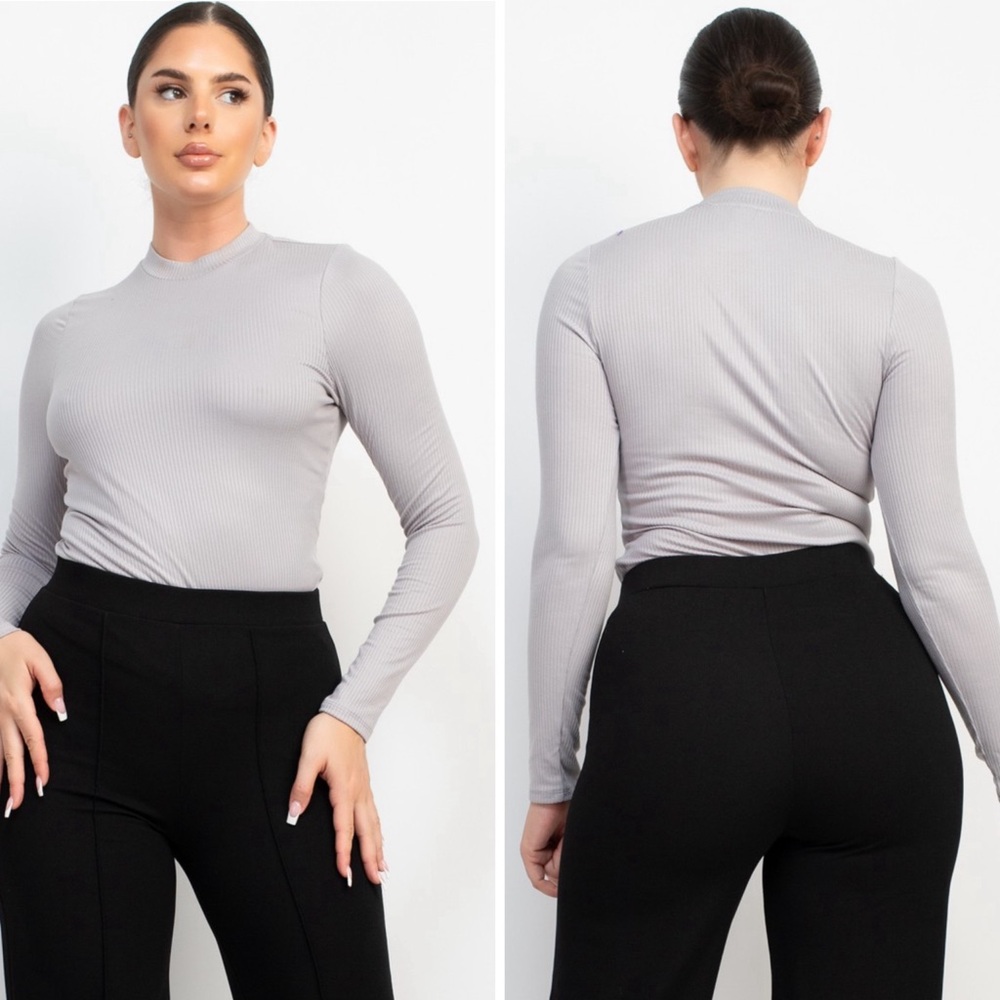 Double layered soft basic long sleeve ribbed top